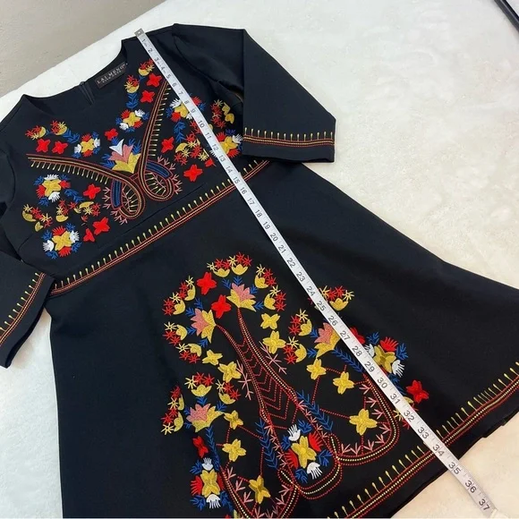 Lai Meng Five Cats Embroidered Floral Folk art Mini Dress Black Size XL NWT - Picture 12 of 14